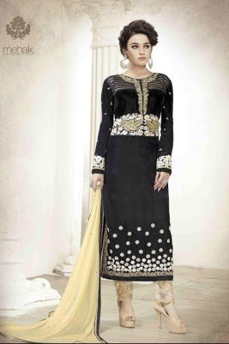 Black & Gold Party Suit Indian Designer Churidar Dress