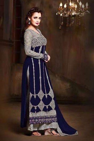 26003-D NAVY BLAZER BLUE AND GREY MOHINI GLAMOUR SEMI STITCHED SALWAR SUIT