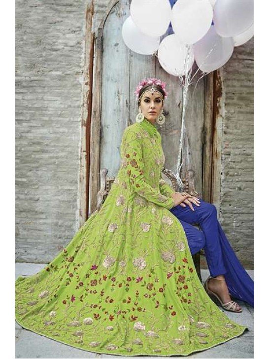 M24003 LIGHT GREEN MOHINI HEAVEY EMBROIDERED ANARKALI DRESS