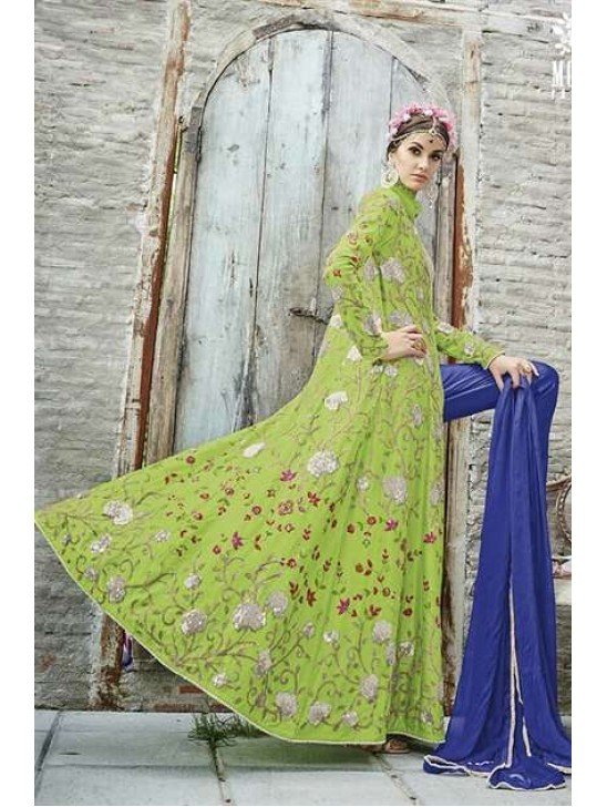 M24003 LIGHT GREEN MOHINI HEAVEY EMBROIDERED ANARKALI DRESS