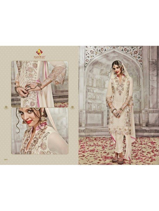 SJ5004 CREAM SAJAWAT MUMTAZ-2 EMBROIDERED SALWAR KAMEEZ