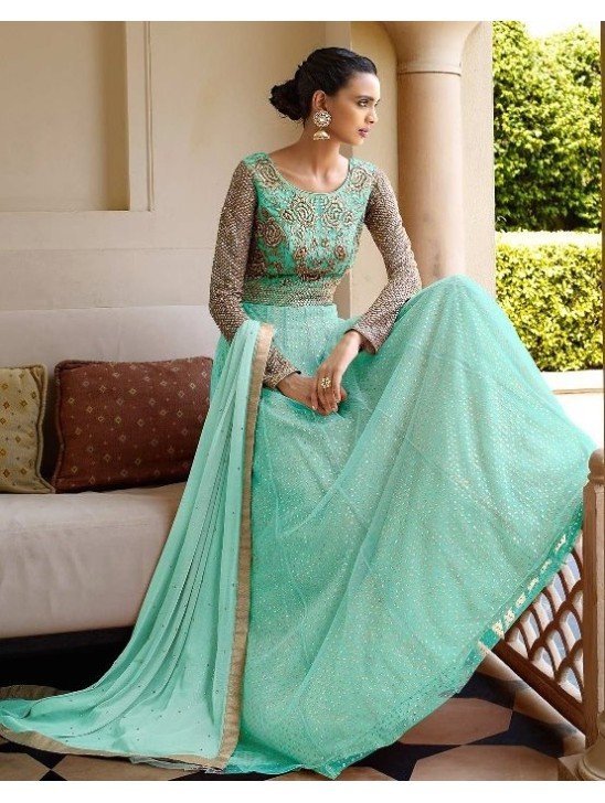 Turquoise Fancy Indian Wedding Gown