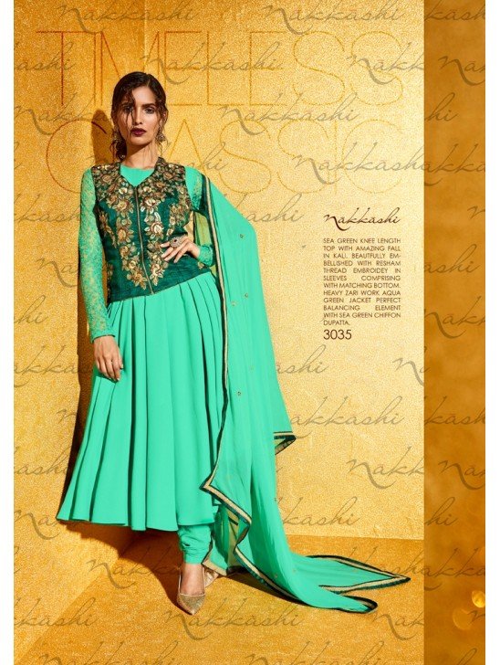 GREEN PAKISTANI DESIGNER WEDDING FROCK SUIT