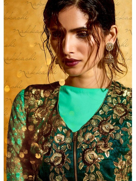 GREEN PAKISTANI DESIGNER WEDDING FROCK SUIT