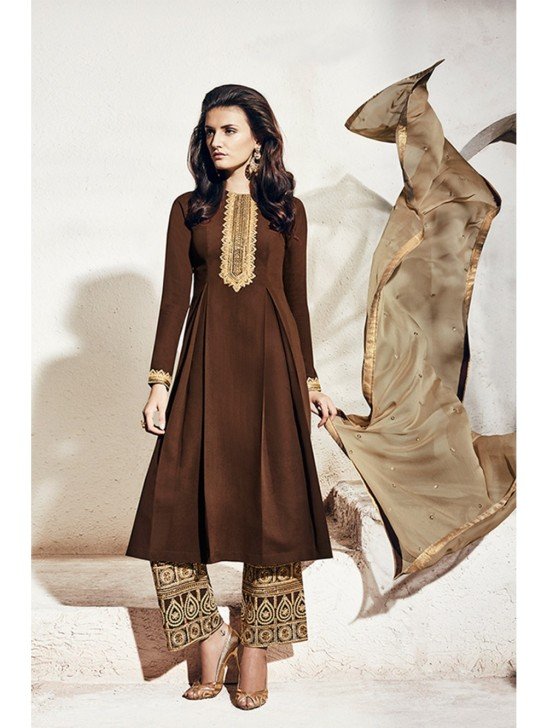 BROWN PLAIN SHALWAR KAMEEZ SUIT