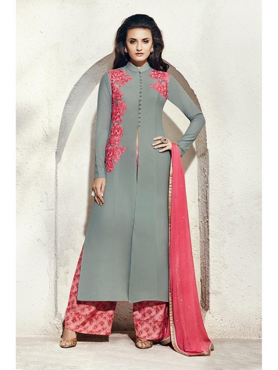 LILAC GREY INDIAN ETHNIC PALAZZO SUIT