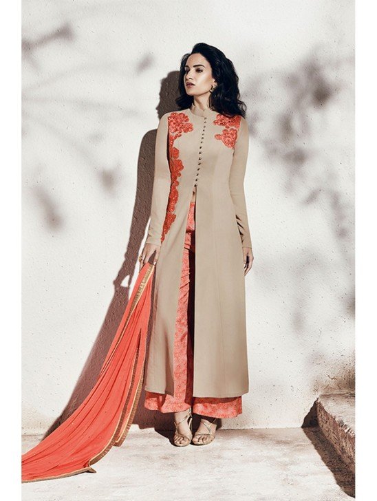 BEIGE INDIAN DESIGNER SLIT DRESS