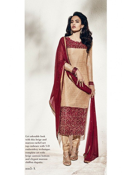 BEIGE AND BURNT HENNA RED INDIAN PUNJABI SALWAR SUIT