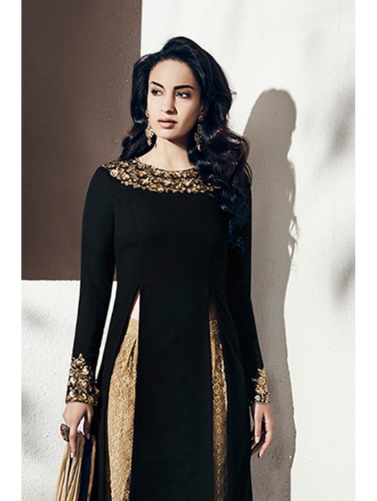 Black & Beige Pakistani Designer Salwar Suit