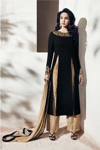 Black & Beige Pakistani Designer Salwar Suit