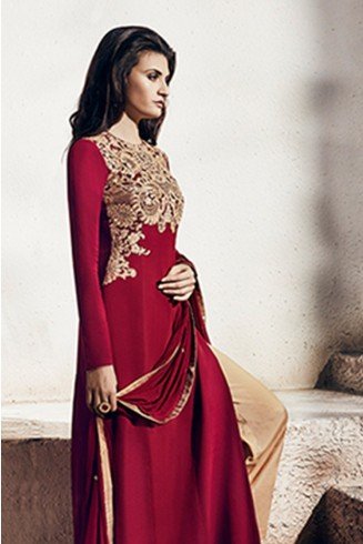 MAROON AND BEIGE INDIAN WEDDING SALWAR SUIT