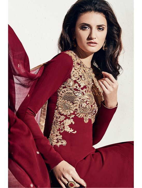 MAROON AND BEIGE INDIAN WEDDING SALWAR SUIT