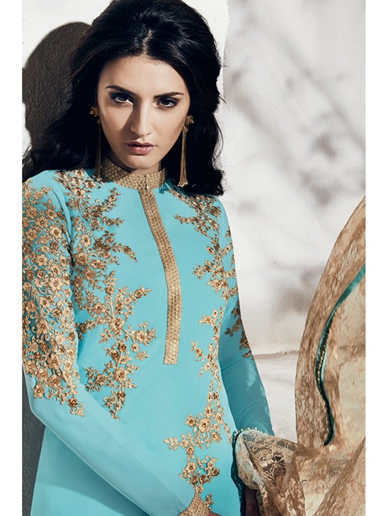 Sky Blue Pakistani Designer Wedding Salwar Suit