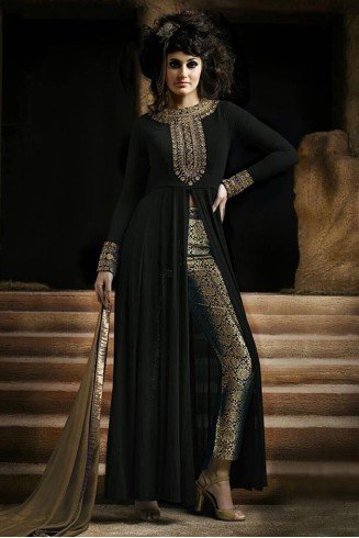 Black Pakistani Designer Trouser Kameez Suit 