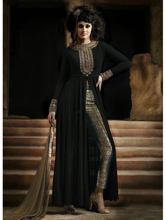 Black Pakistani Designer Trouser Kameez Suit