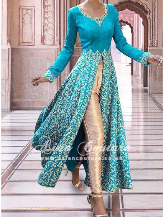 SAR002 LIGHT BLUE SEMI STITCHED ROSE ANARKALI SUIT