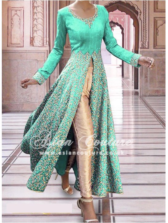 SAR003 MINT GREEN SEMI STITCHED ROSE ANARKALI SUIT