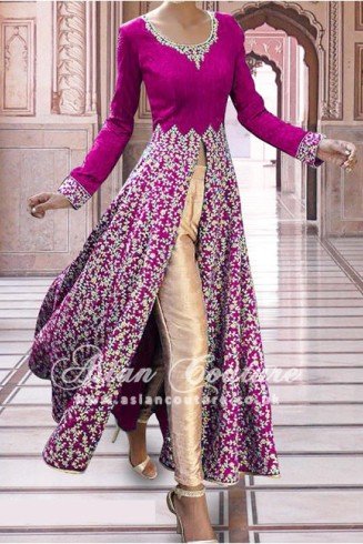 Purple Front Slit Indian Anarkali Suit