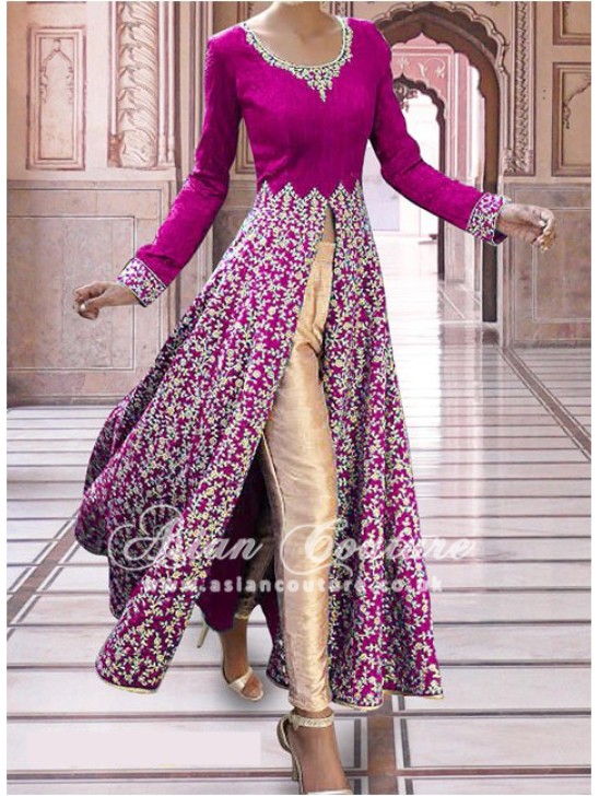 Purple Front Slit Indian Anarkali Suit