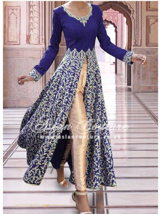 SAR005 BLUE SEMI STITCHED ROSE ANARKALI SUIT