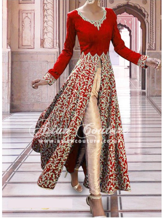 SAR006 RED SEMI STITCHED ROSE ANARKALI SUIT