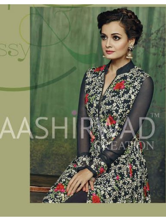 BLUE FLORAL DIA MIRZA INDIAN DESIGNER PARTY WEAR SUIT