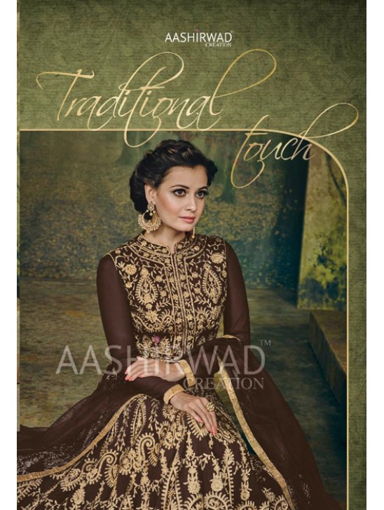 BROWN HEAVY EMBROIDERED WEDDING DRESS