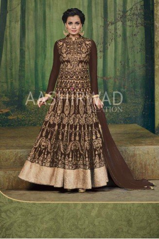 BROWN HEAVY EMBROIDERED WEDDING DRESS