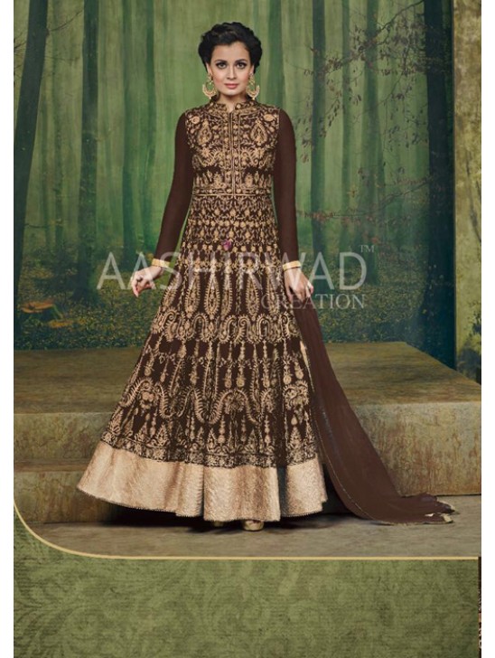 BROWN HEAVY EMBROIDERED WEDDING DRESS