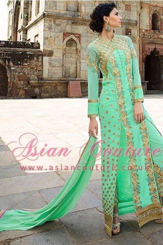 8002 LIME GREEN AAFREEN ADAA STYLISH ANARKALI SUIT (REPLICA)