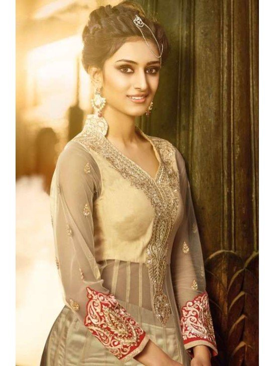 7107 BEIGE AAFREEN DESIGNER NET LEHENGA STYLE ANARKALI SUIT