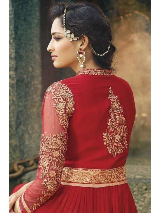 7108 FIESTA RED AAFREEN DESIGNER ANARKALI STYLE SUIT