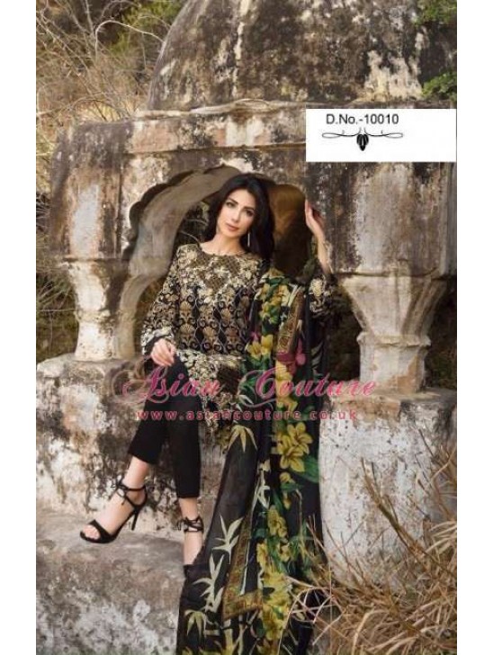 10010 BLACK DEEPSY FLORENT-4 PURE CAMBRIC COTTON EMBROIDERED PAKISTANI SUIT