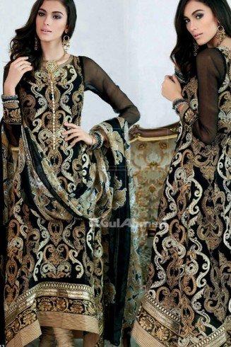 ZCT 138 GUL AHMAD BLACK COLOUR EMBROIDERED CHIFFON SUIT