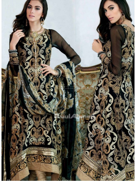 ZCT 138 GUL AHMAD BLACK COLOUR EMBROIDERED CHIFFON SUIT