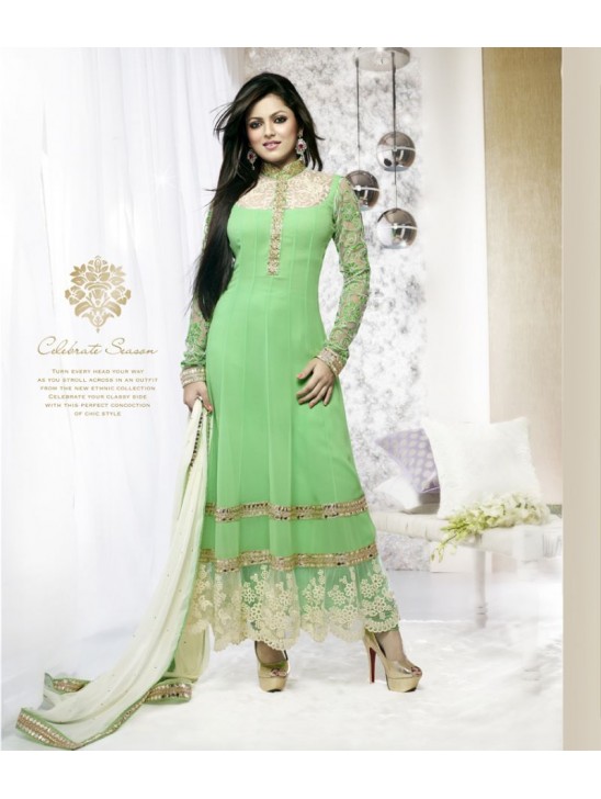 40001 GREEN FLASH GEORGETTE ANARKALI SALWAR KAMEEZ SUIT