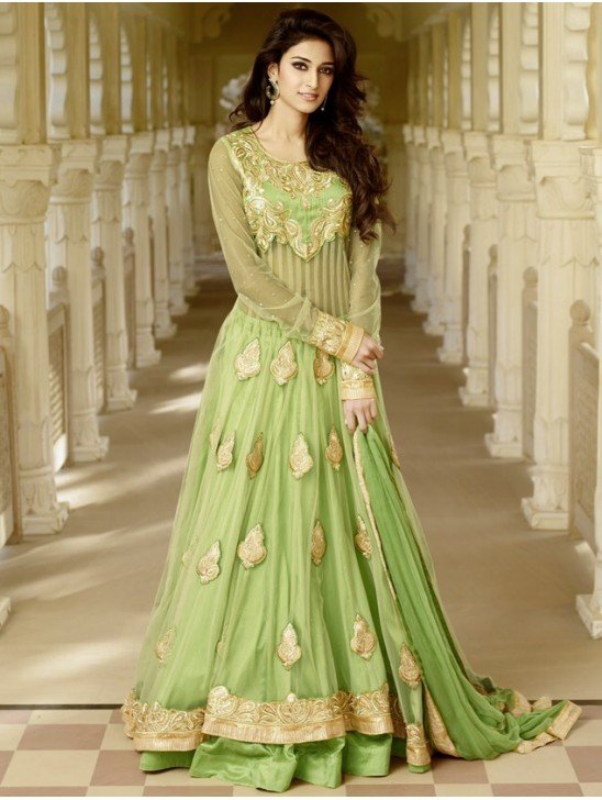 9023 Green Floor Length Net Anarkali Dress
