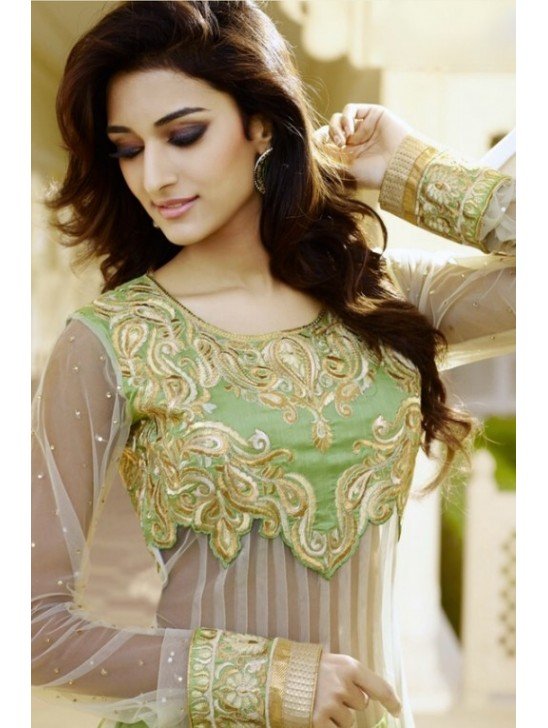 9023 Green Floor Length Net Anarkali Dress