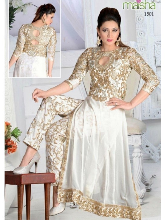 ZMS150B WHITE COLOUR MAISHA MASKEEN GAUHAR KHAN SALWAR KAMEEZ SUIT