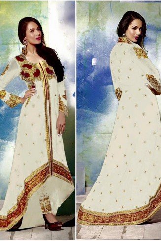 GL3801 White GLOSSY MALAIKA ARORA ANARKALI DRESS