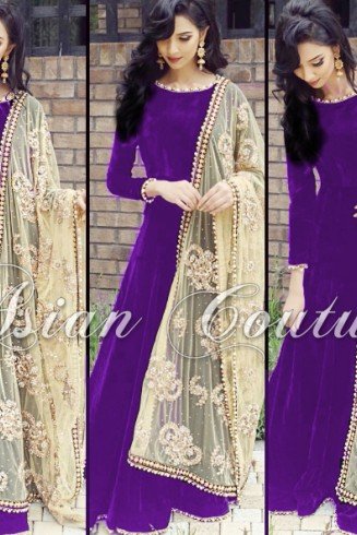 Purple Anarkali Dress Maxi Gown 