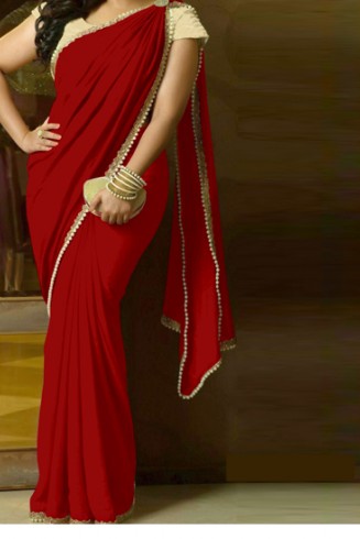 Z1 Stunning Georgette Pearl Embroidered Saree with heavy pearl blouse 