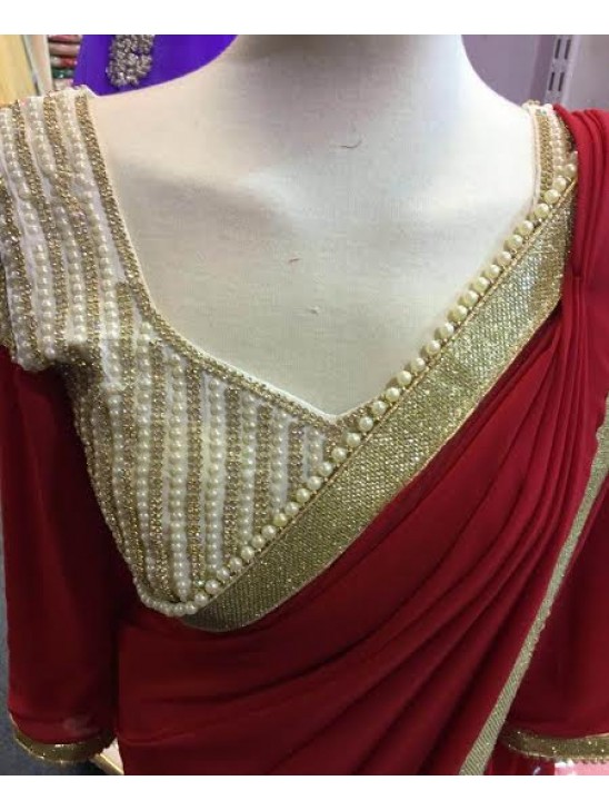 Z1 Stunning Georgette Pearl Embroidered Saree with heavy pearl blouse