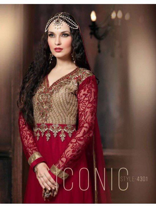 4301 RED "CELEBRITY ISSUE” FLOOR LENGTH EMBROIDERED ANARKALI SUIT