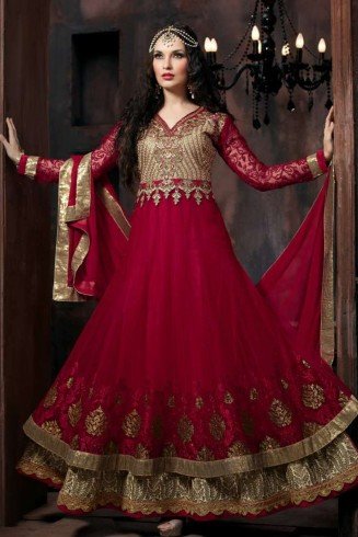 4301 RED "CELEBRITY ISSUE” FLOOR LENGTH EMBROIDERED ANARKALI SUIT