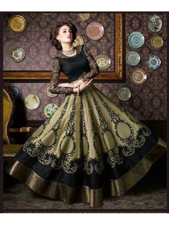 4702 BLACK AND OLIVE CHENAB DESIGNER ANARKALI SUIT