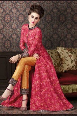 4711 RED AND YELLOW CHENAB DESIGNER EMBROIDRED ANARKALI SUIT 