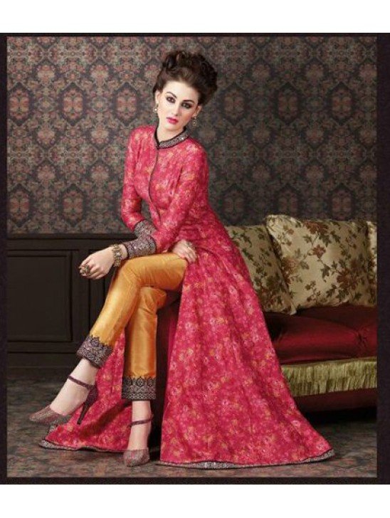 4711 RED AND YELLOW CHENAB DESIGNER EMBROIDRED ANARKALI SUIT