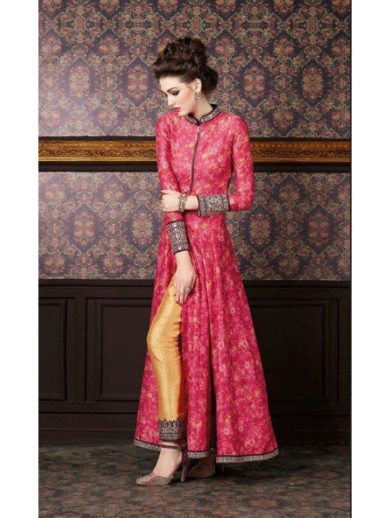 4711 RED AND YELLOW CHENAB DESIGNER EMBROIDRED ANARKALI SUIT
