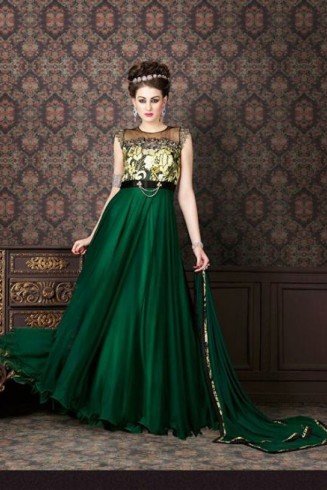 Green Gold Designer Dress Indian Gown 